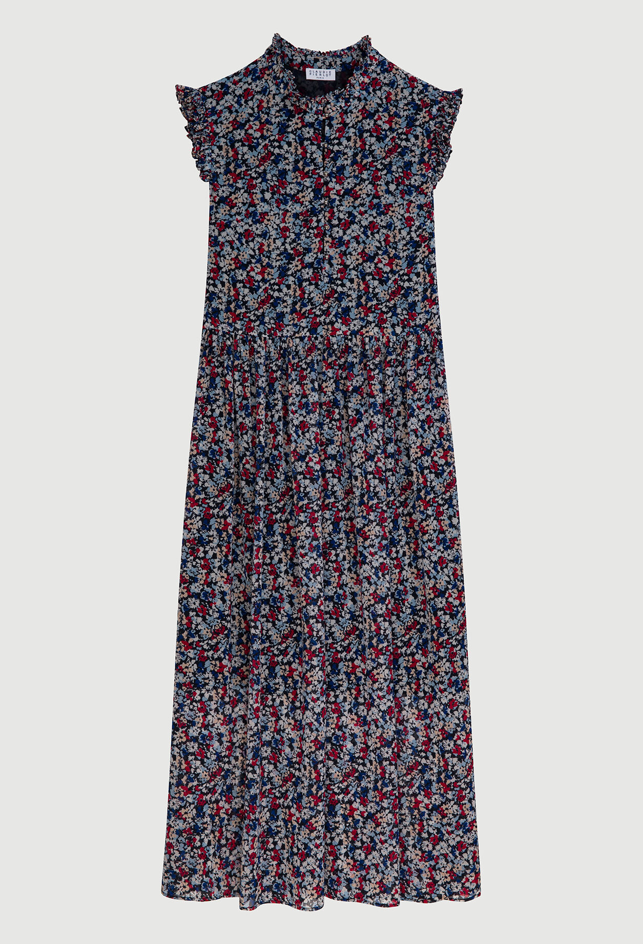 Robe longue à emmanchures volantées