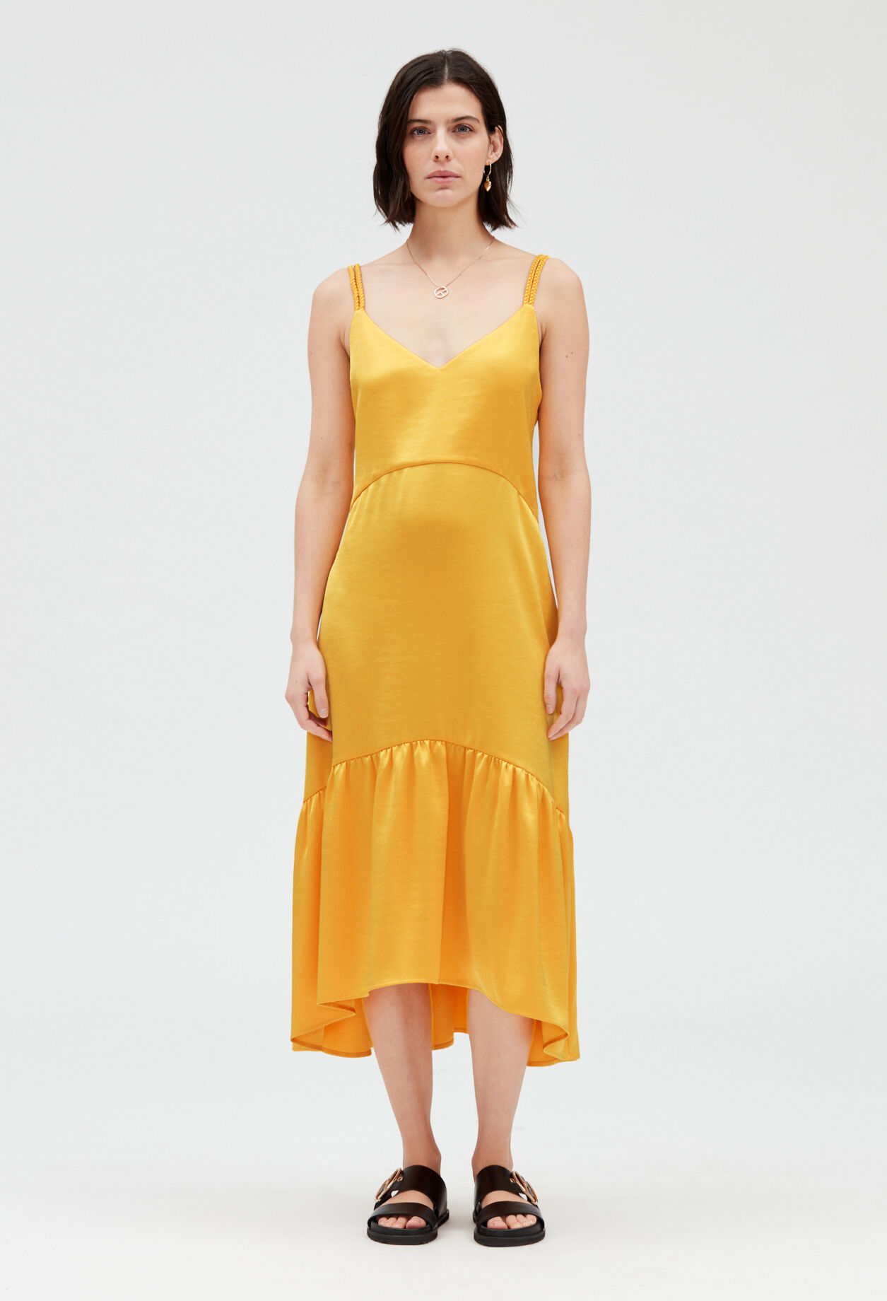 Robe midi satinee jaune pour femme Claudie Pierlot