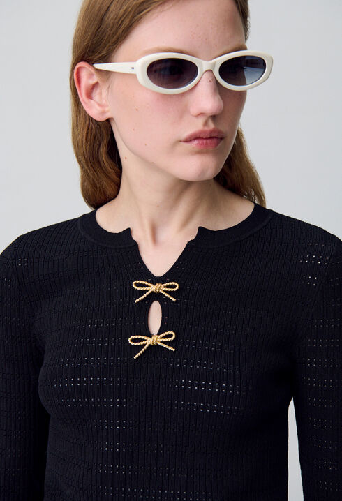 Fine knit bow jumper