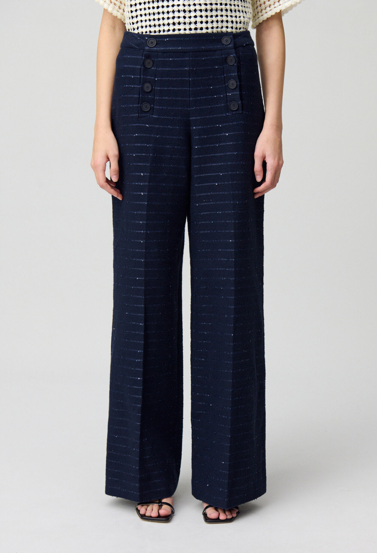 Pantalon droit rayé à pont