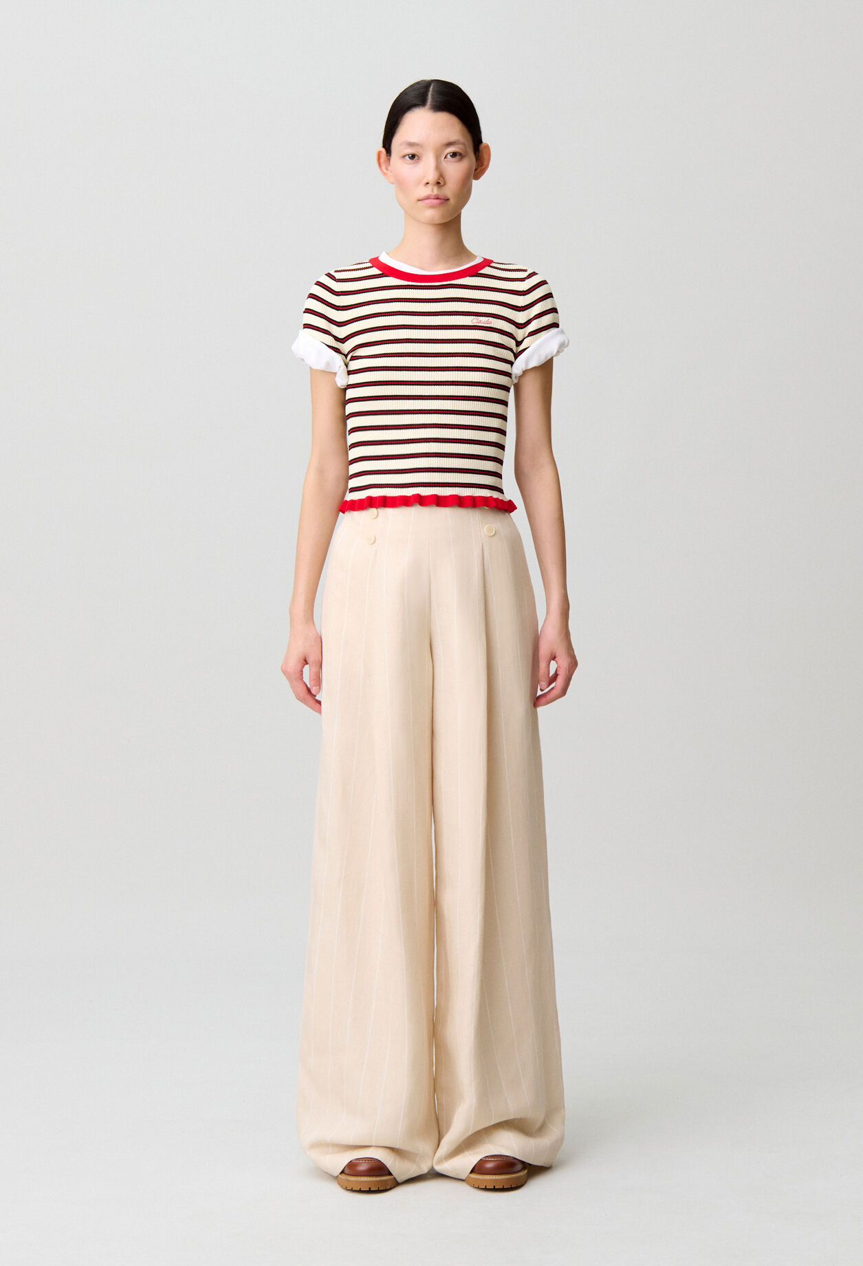 Wide tailored linen-blend trousers