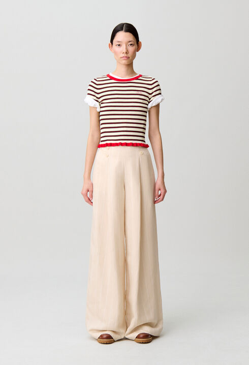 Pantalon tailleur large viscose lin