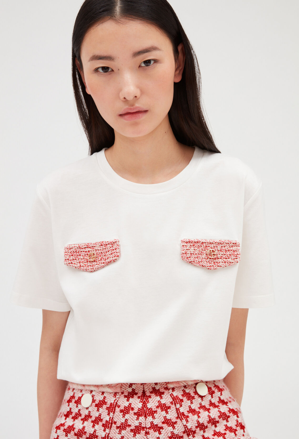 Ecru tweed pocket t-shirt