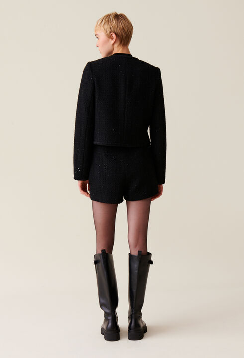 Veste droite noire tweed