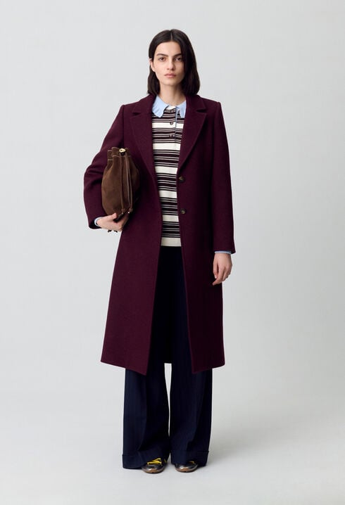 Manteau long croisé laine