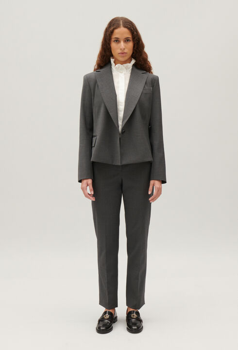 Pantalon tailleur gris chiné