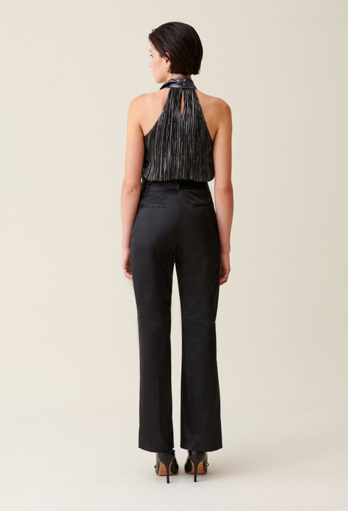 Pantalon satiné slim droit noir