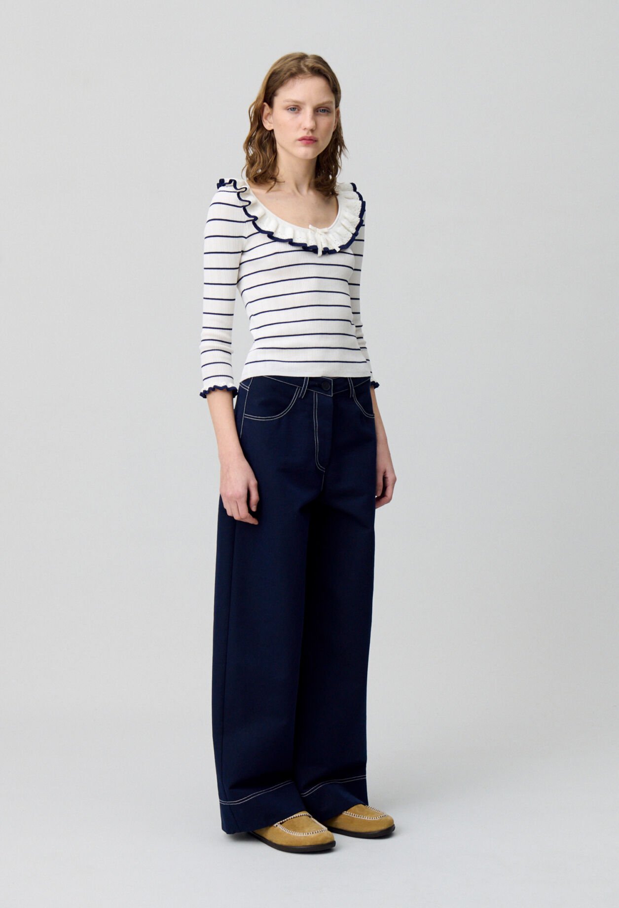 Striped frill knit top