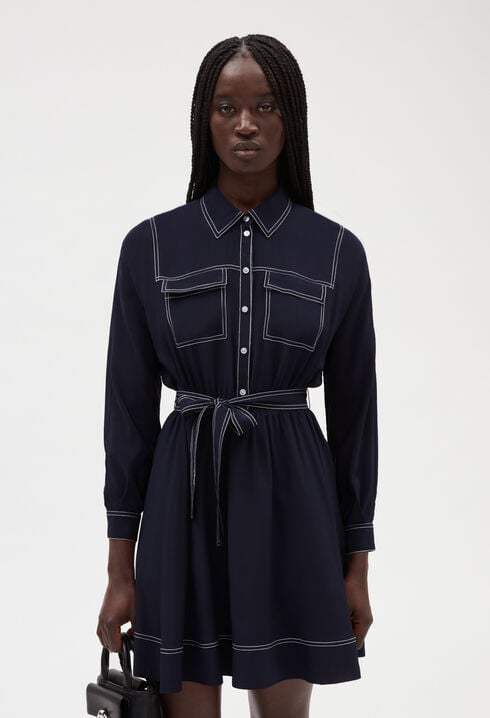 Robe courte soie manches longues bleue