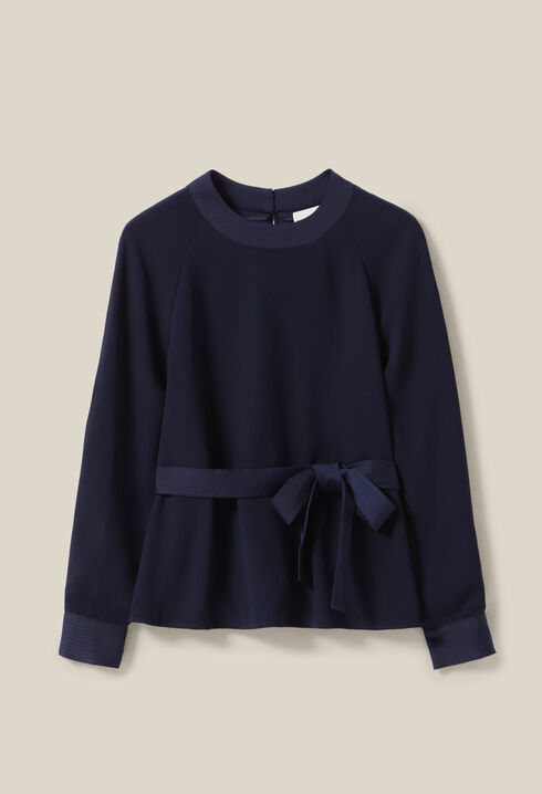 Blouse fluide ceinturée marine