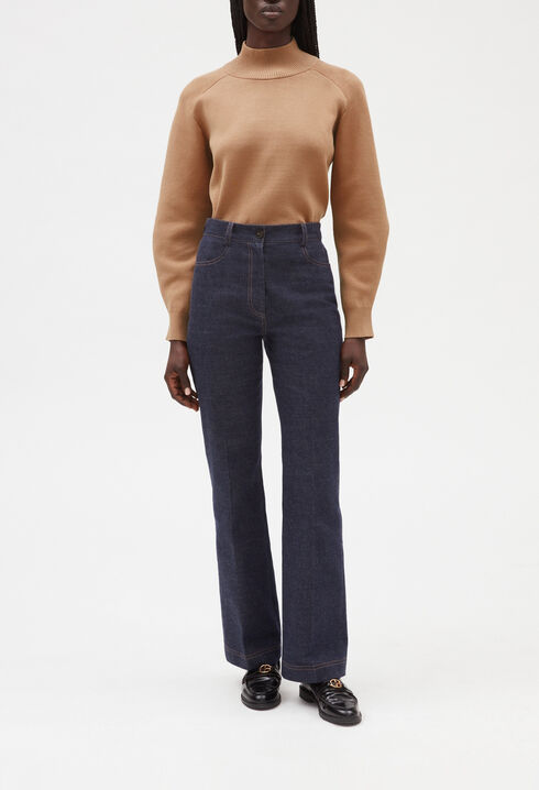 Blue denim long trousers