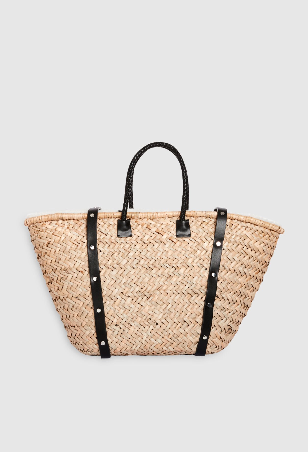 Straw and shearling basket