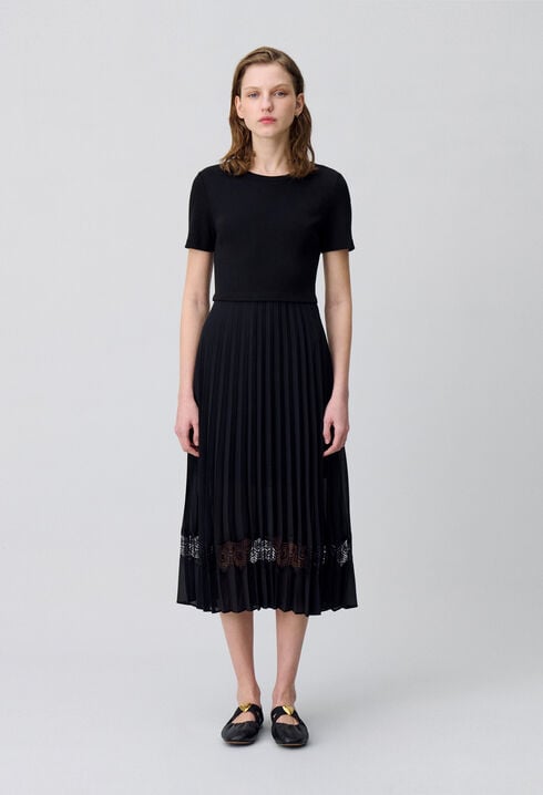 Robe midi Twist bi-matière noire