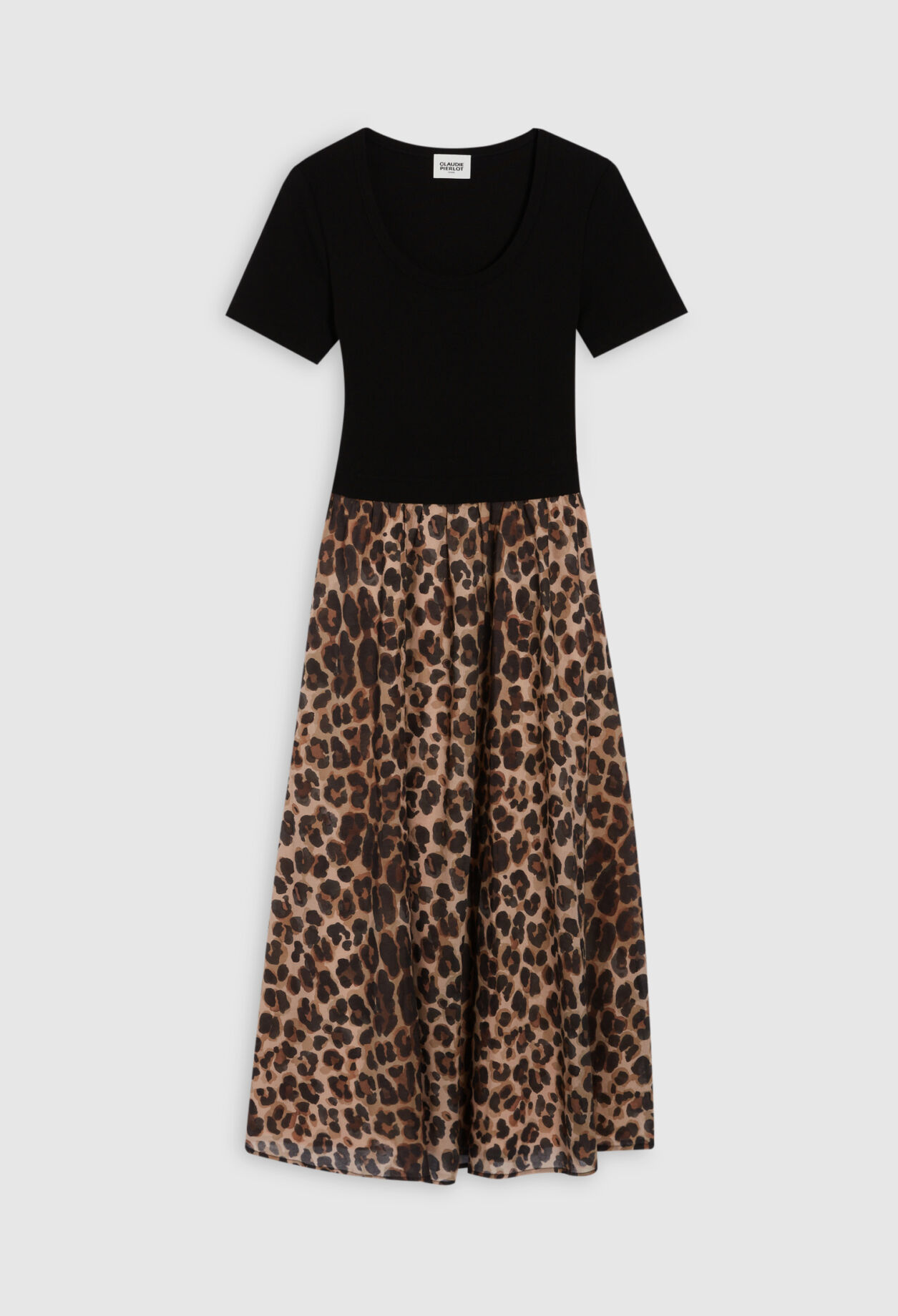 Robe midi bimatière léopard