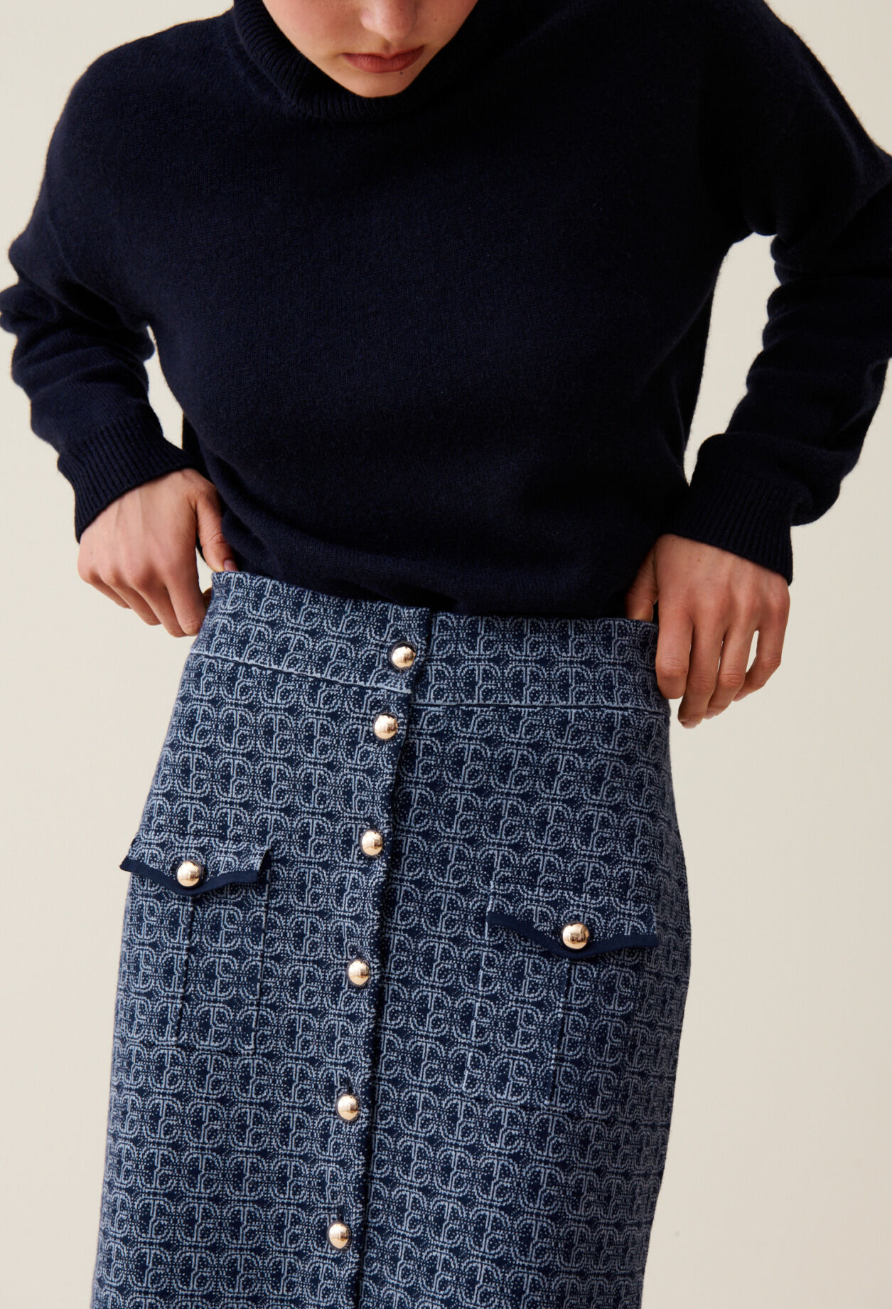 Jupe monogramme taille haute marine
