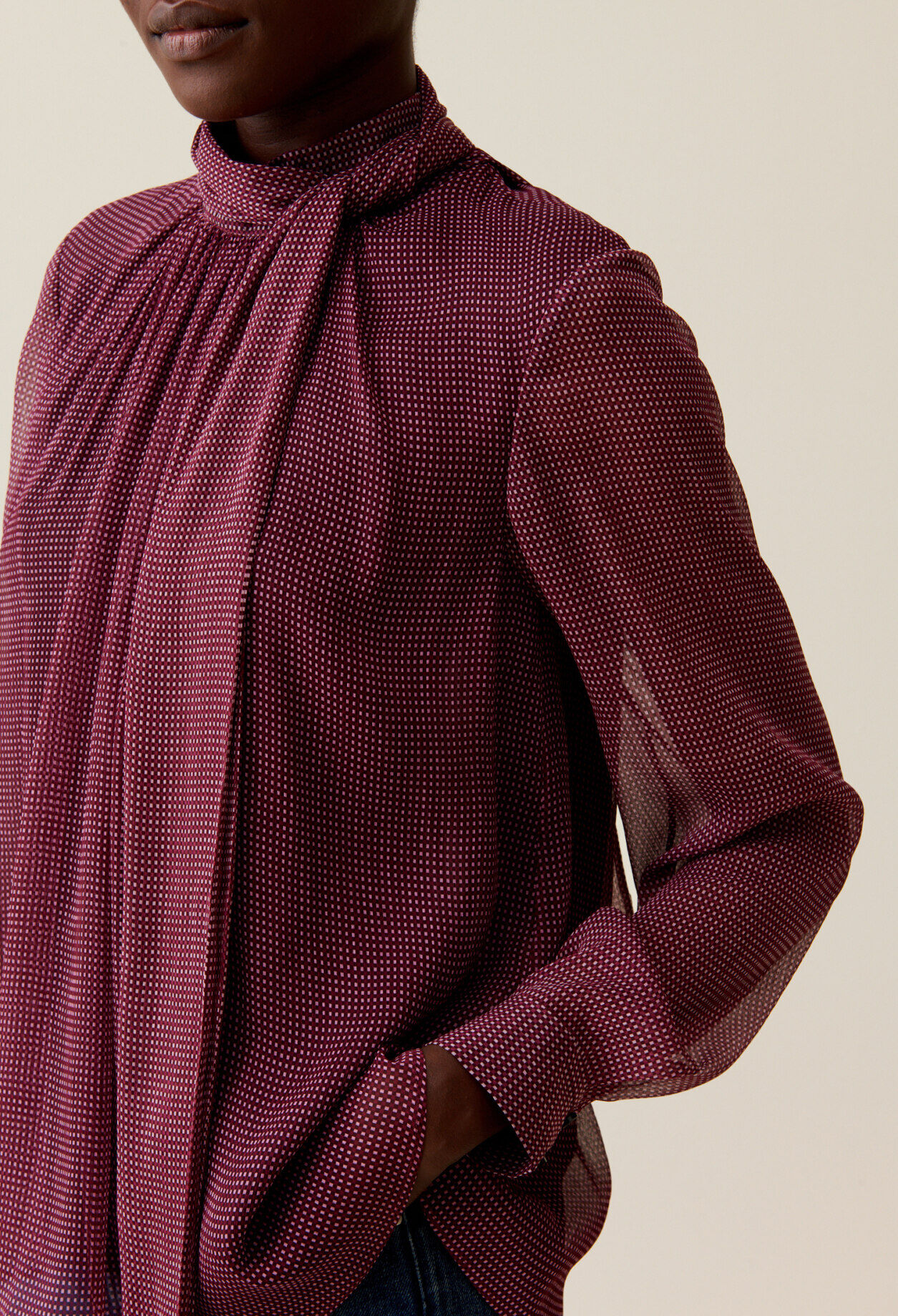 Blouse lavallière carreaux fluide