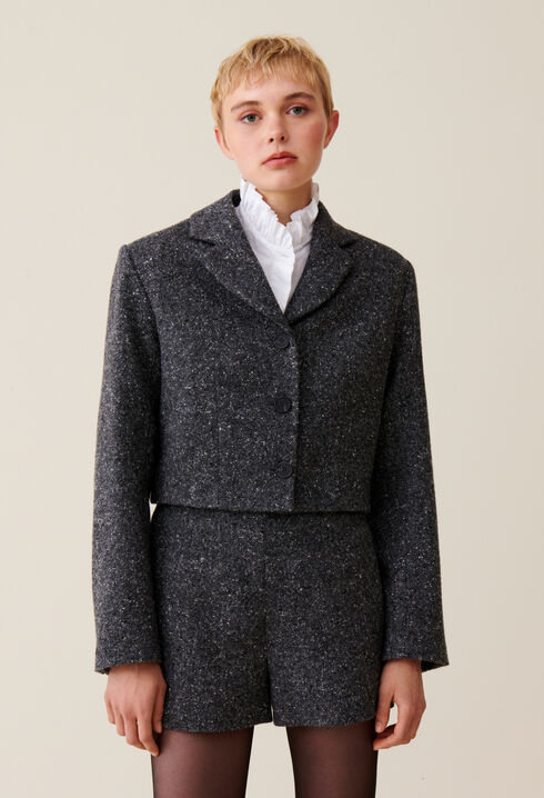 Veste tweed gris laine mélangée 