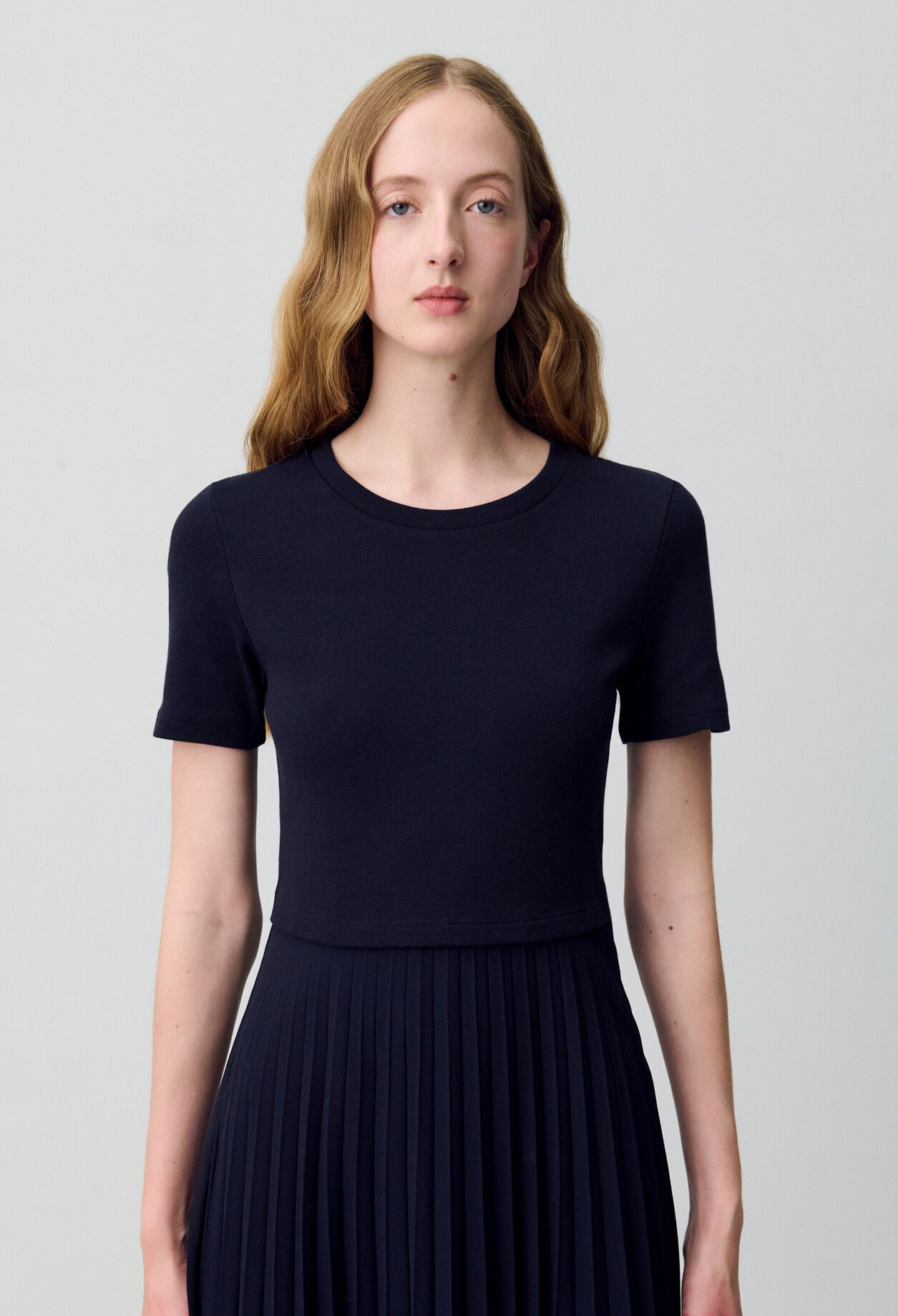 Black and navy bi-material dress 
