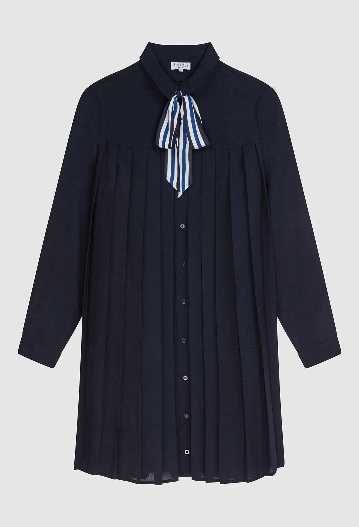 Robe chemise plissée détail lavallière