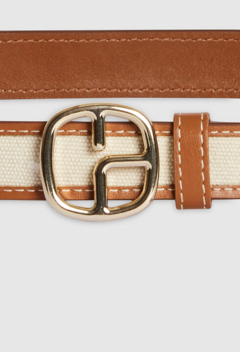 Ceinture cuir et toile monogramme beige