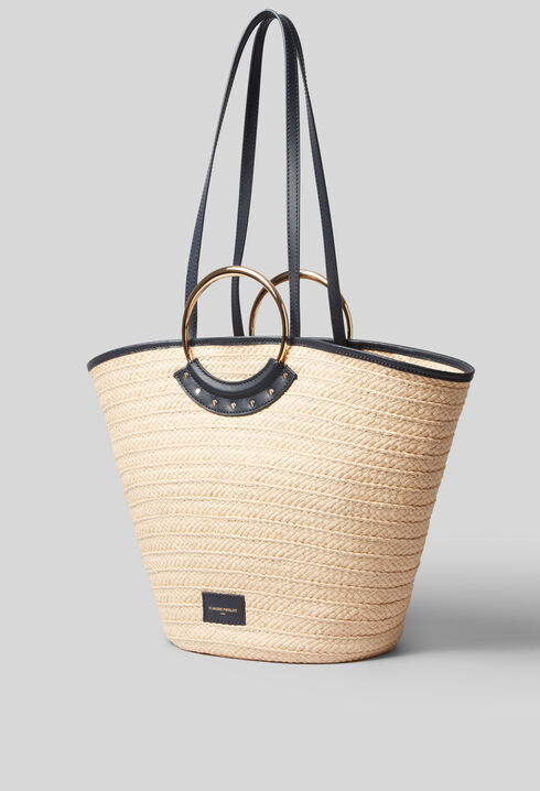 Braided raffia basket with handles
