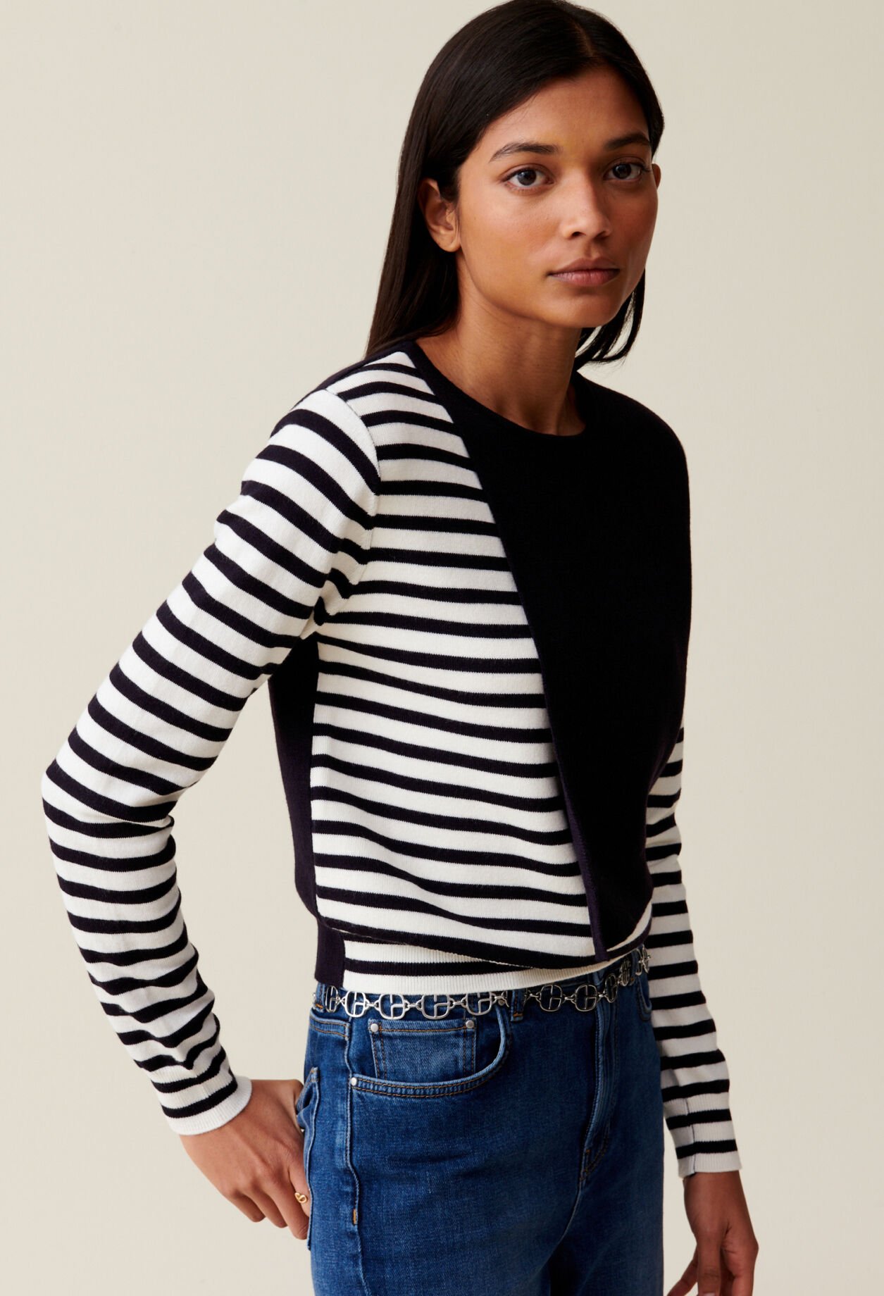 Short Striped Jumper with Plain Flap