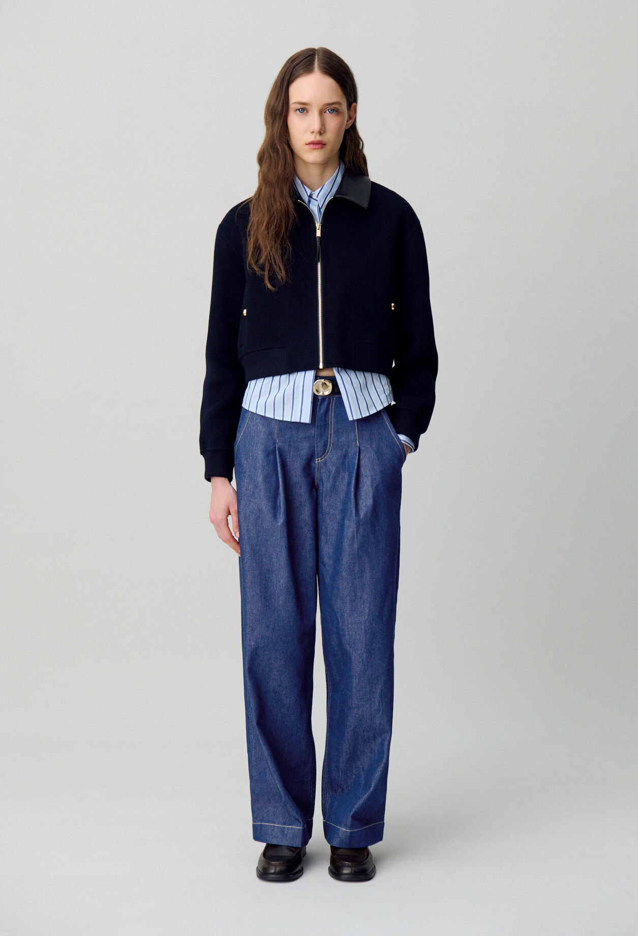 Raw denim straight-cut jeans