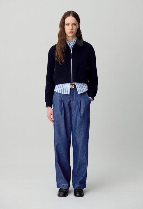 Raw denim straight-cut jeans