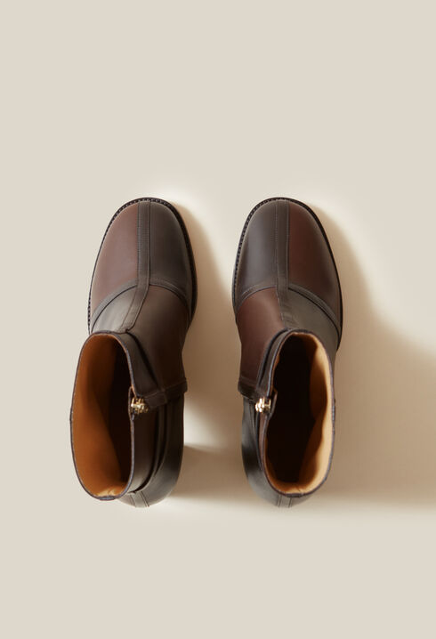 Bottines cuir vernis patchwork