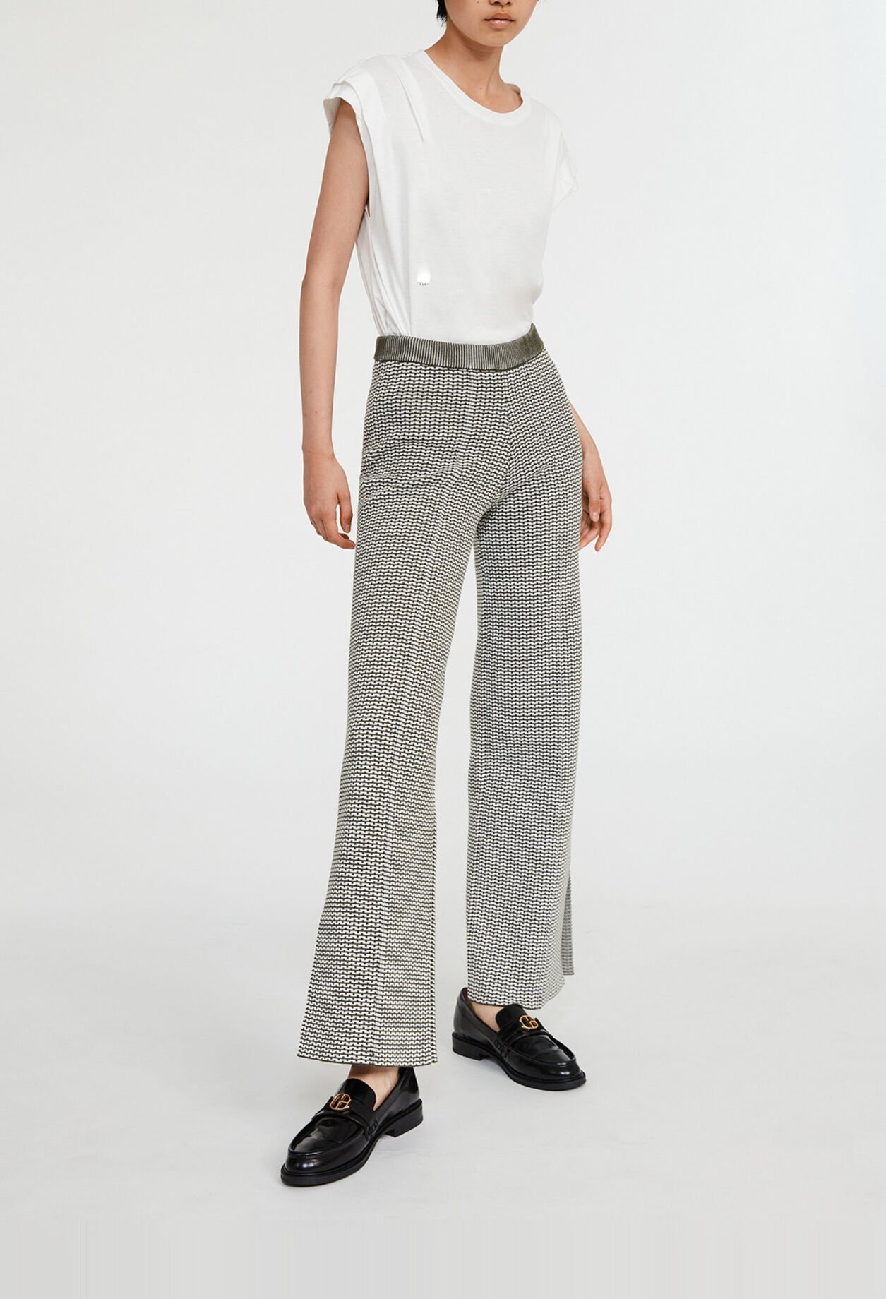 Pantalon bicolore maille à motifs