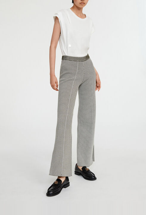 Pantalon bicolore maille à motifs