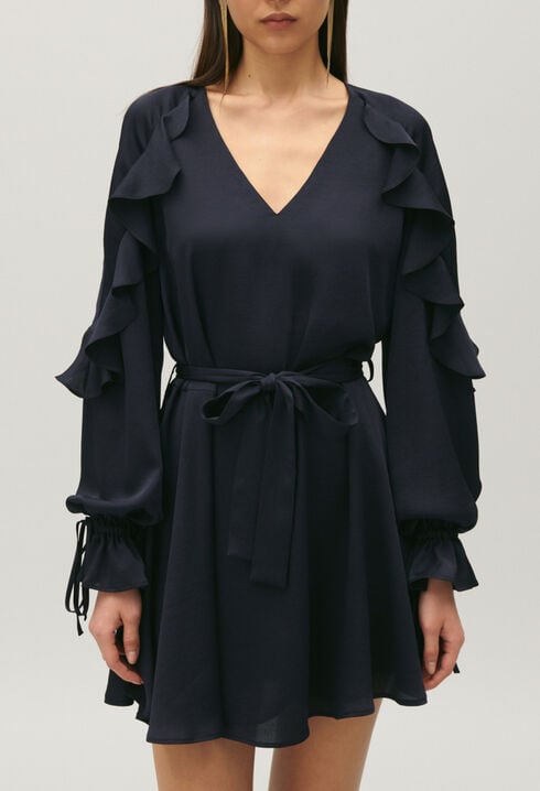 Short navy ruffled dress