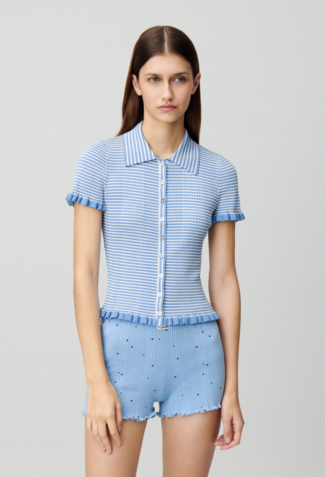 Buttoned striped polo top