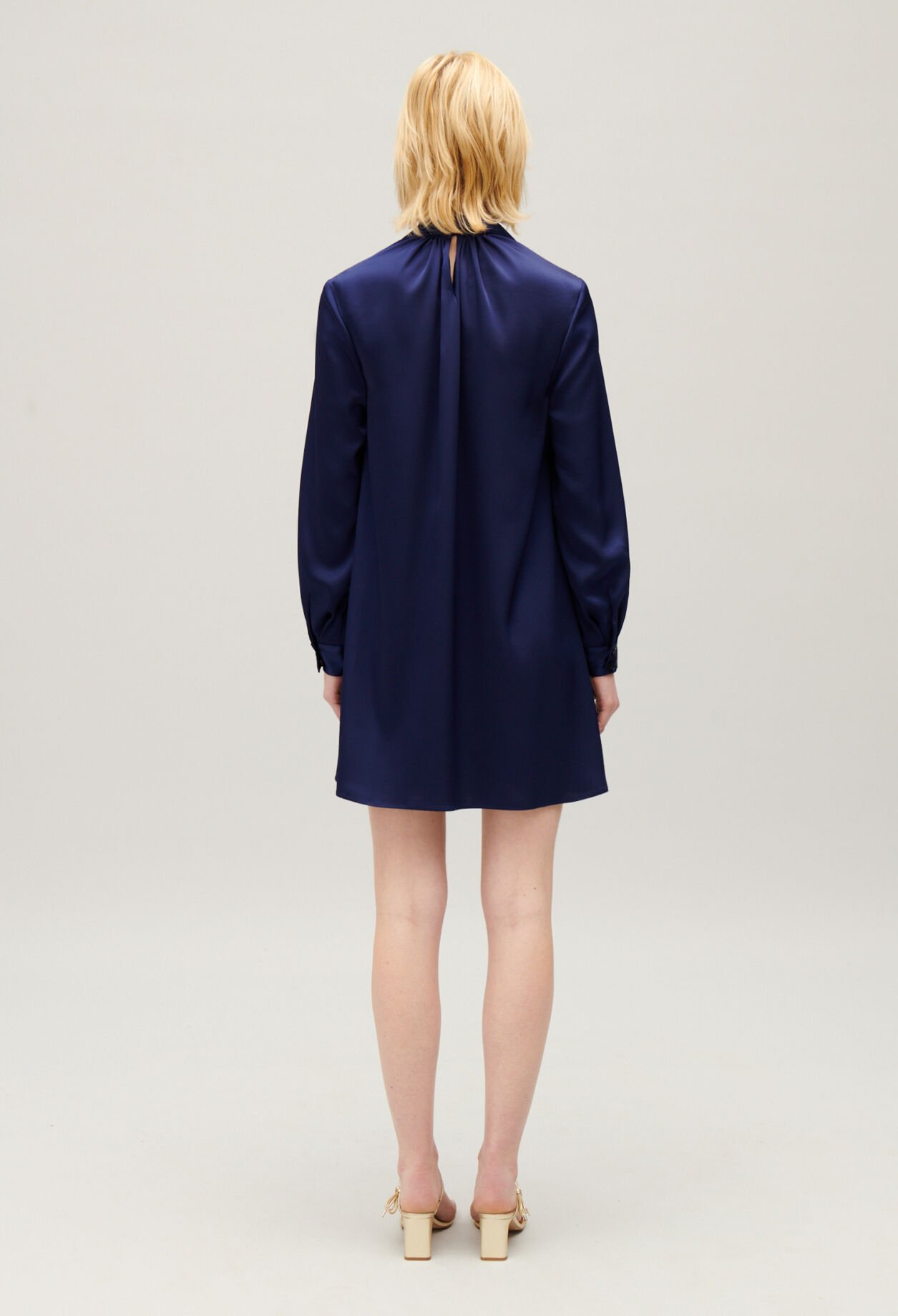 Short indigo pussy bow dress