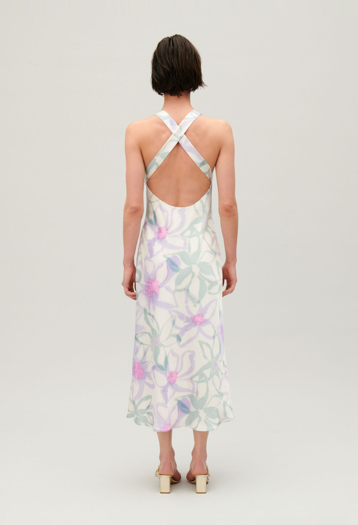 Robe longue satinée imprimée