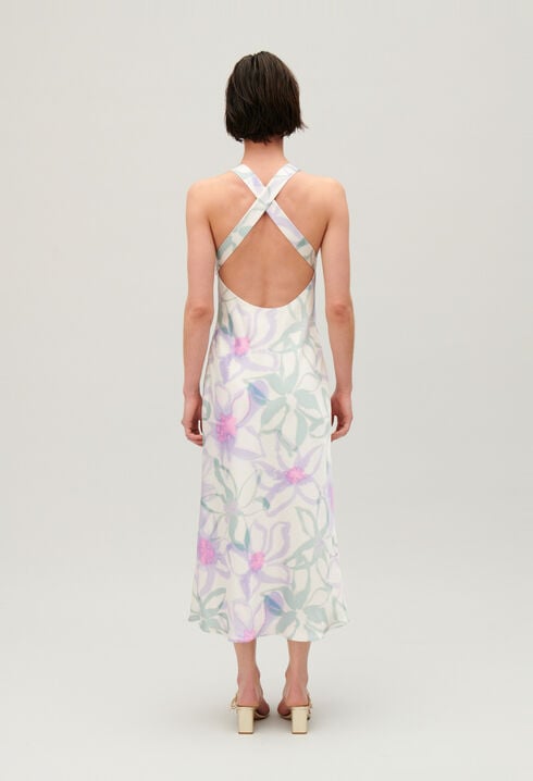 Robe longue satinée imprimée