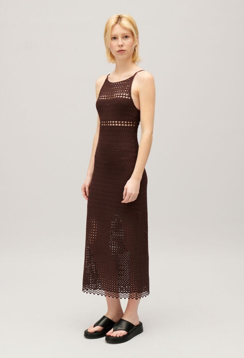 Robe longue crochet marron