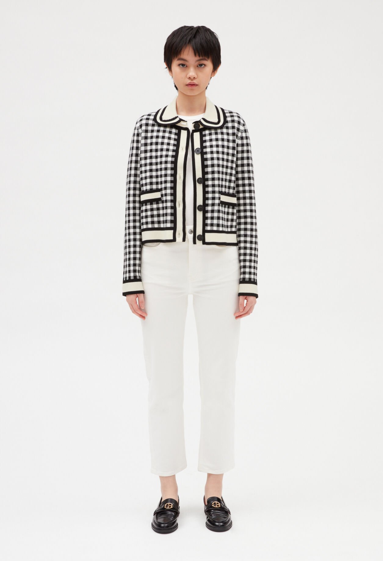 Cardigan vichy col claudine