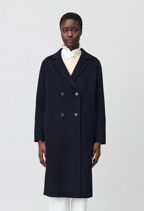 Manteau laine mi-long bleu marine