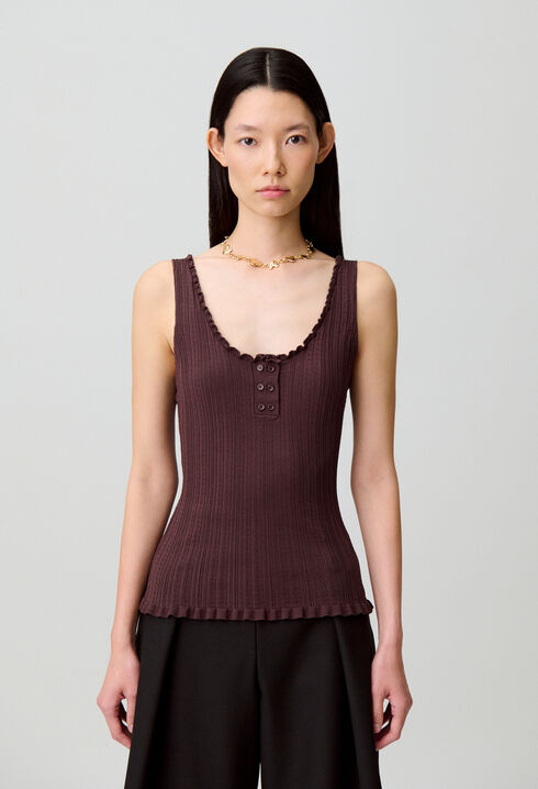 Ruffle pointelle knit tank