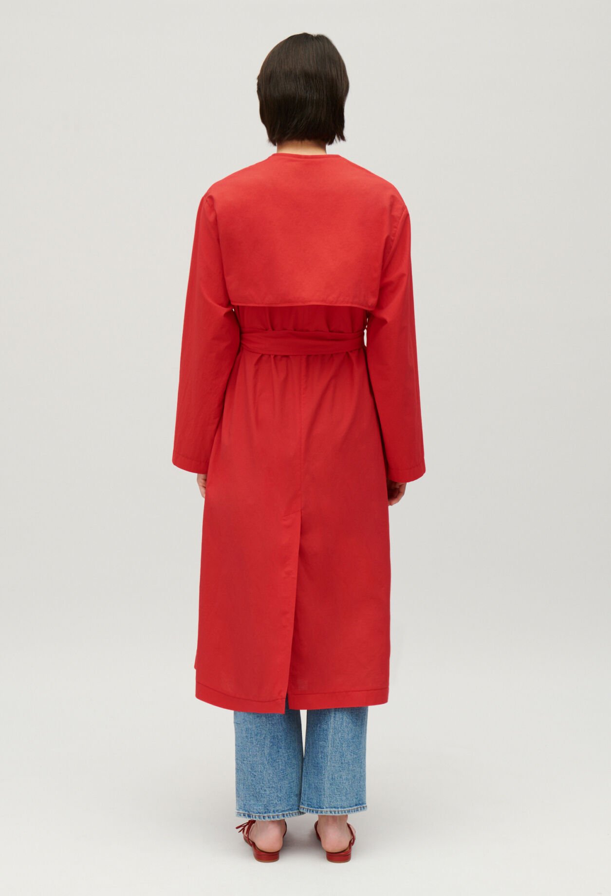 Long red trench coat