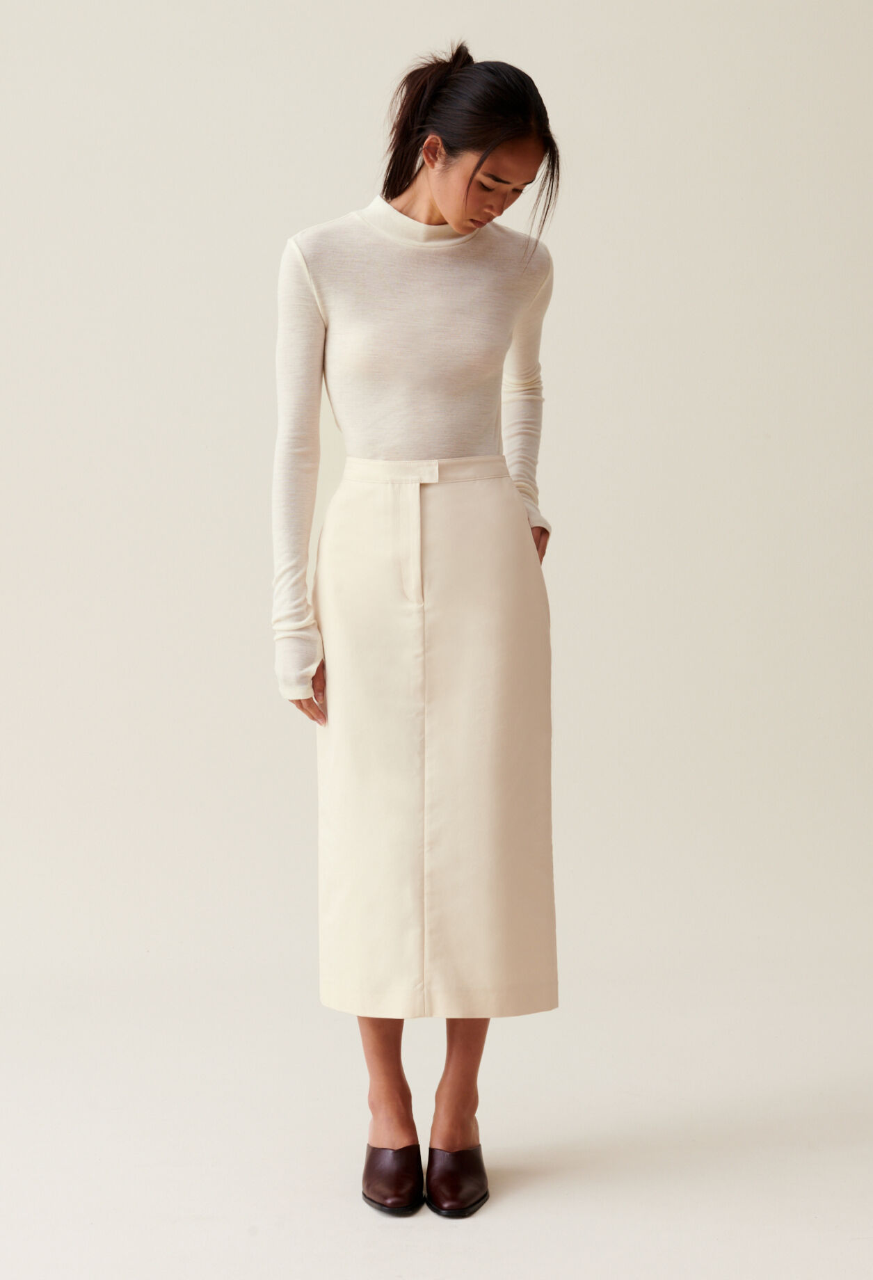 Jupe midi beige clair