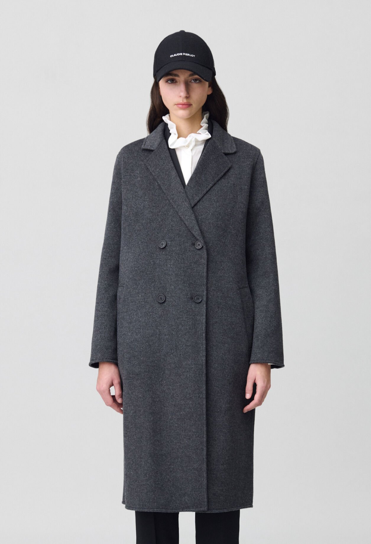 Flecked grey double-sided wool coat