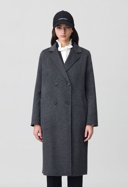 Manteau laine double face gris chiné
