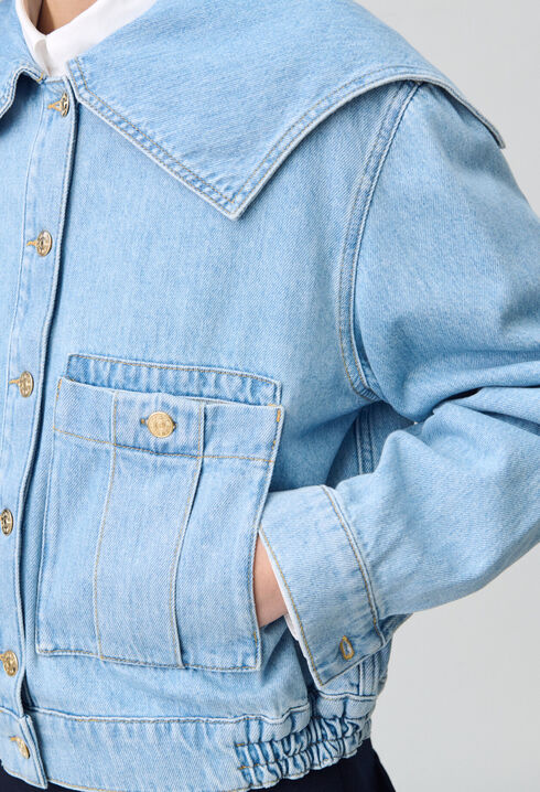 Denim jacket with wide collar