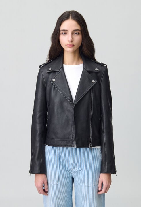 Veste cuir grainé noir
