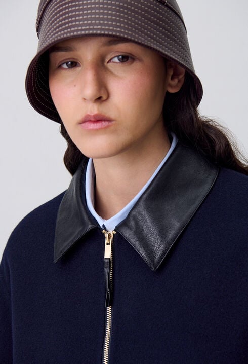 Blouson laine col similicuir