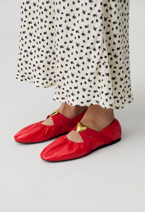 Ballerines cuir cœur doré