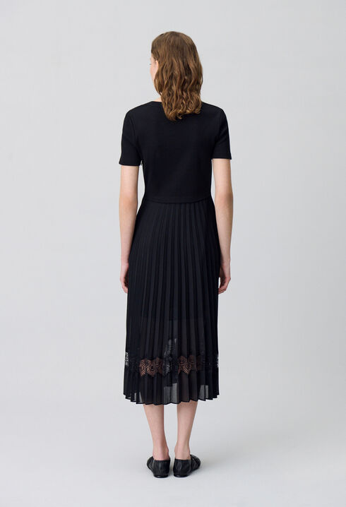 Robe midi Twist bi-matière noire