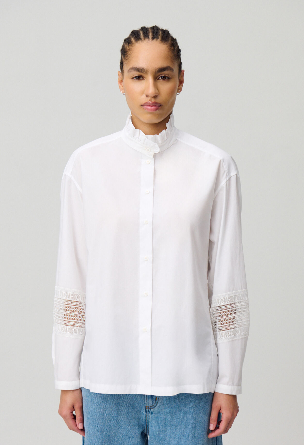 Cotton shirt with frill collar